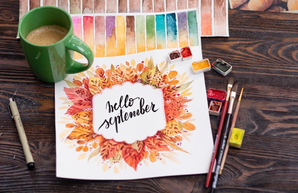 hello September artwork with water color