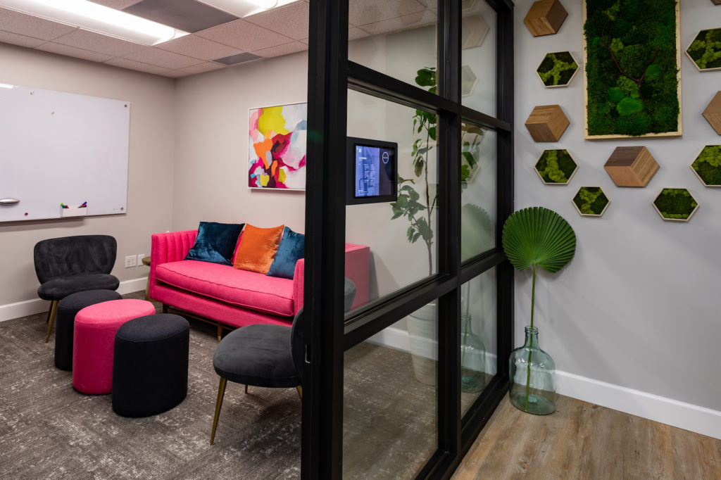 The Post Workspaces coworking space design colorful private room