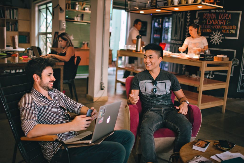 young entrepreneurs collaborating in a coworking office space