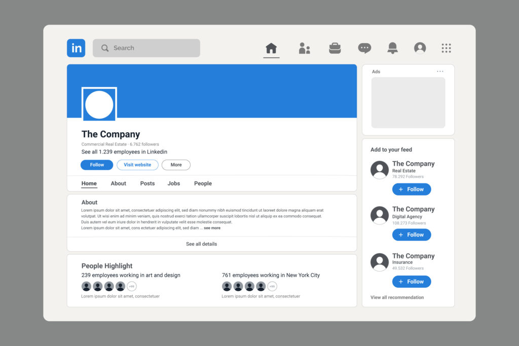 LinkedIn company profile page view mockup