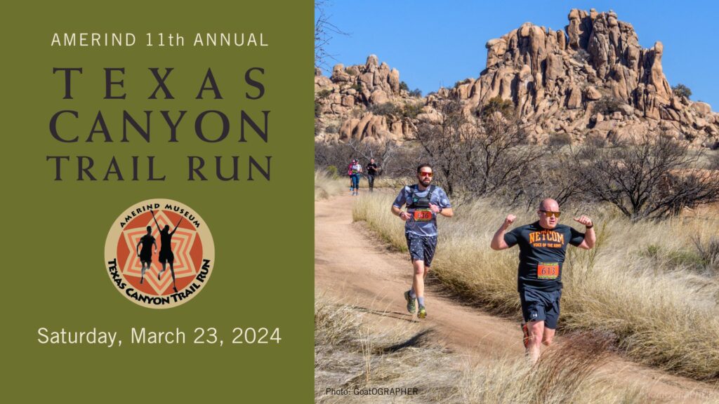 People running in the desert with text that says "Texas Canyon Trail Run"