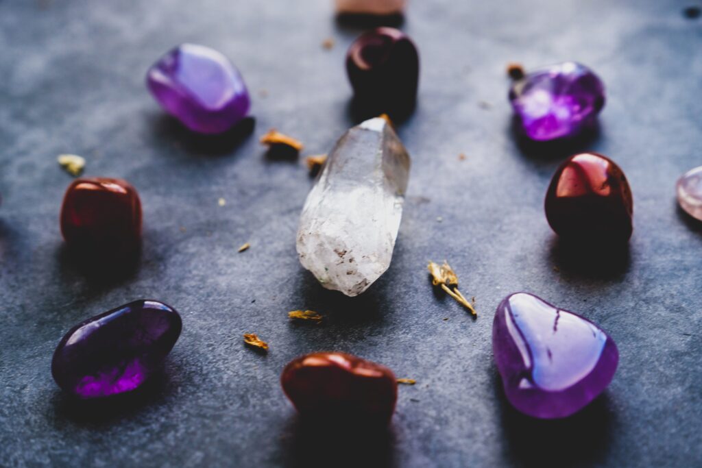 Purple and white gems and minerals