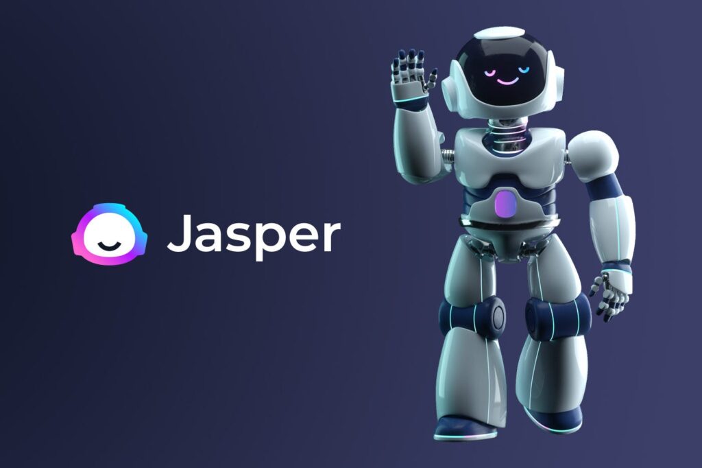Image of the Jasper AI robot and logo