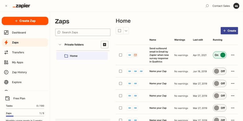 Screenshot of the Zapier productivity app homepage